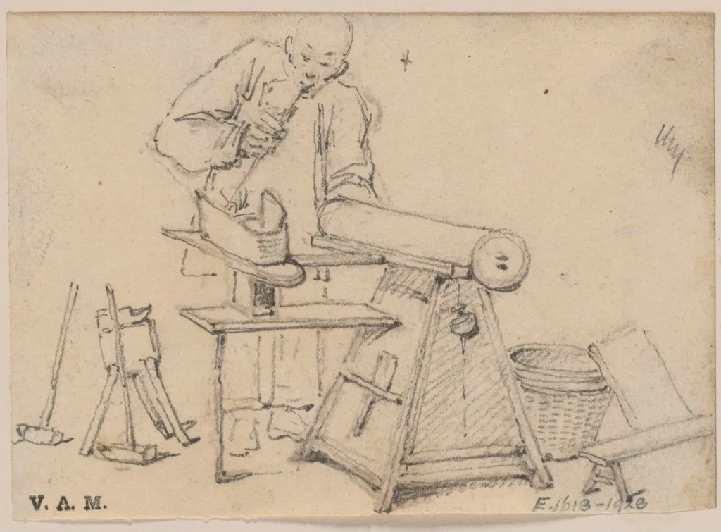 A blacksmith lighting a pipe from his furnace, by George Chinnery, 19