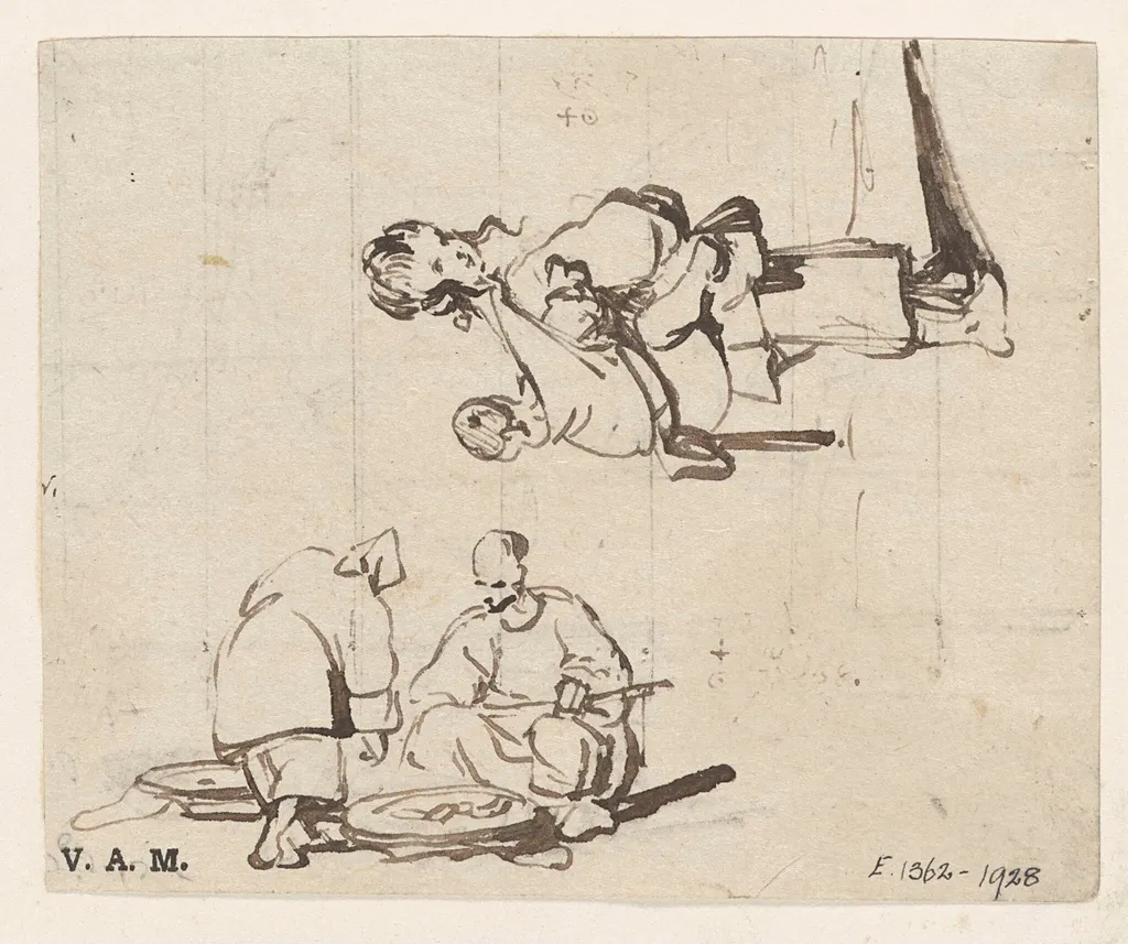 A boatwoman with a vendor, and a boatwoman with a child, by George Chinnery, 1838