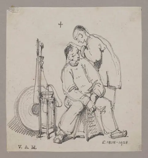 A Chinese barber and customer, by George Chinnery