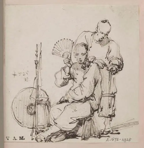 A Chinese barber with a seated customer, by George Chinnery