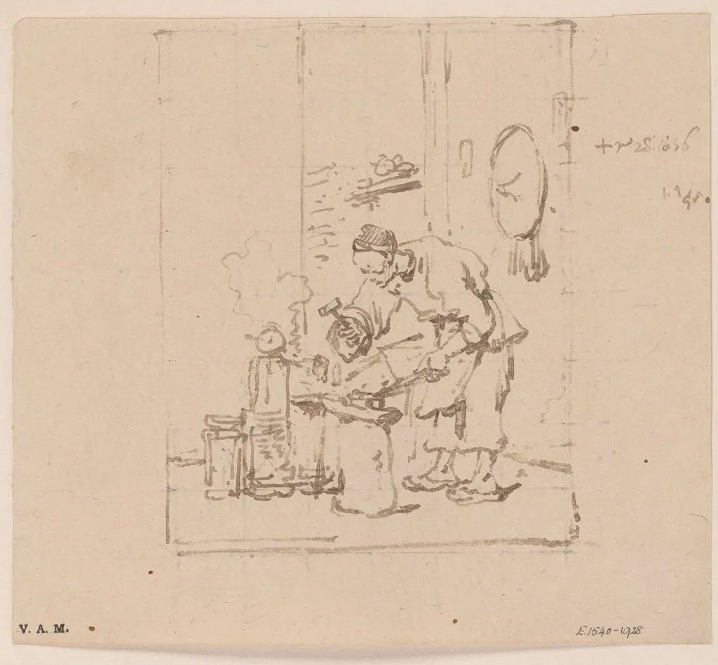 A Chinese blacksmith at work, by George Chinnery, 16
