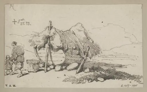 A Chinese boat-dwelling on the beach, by George Chinnery