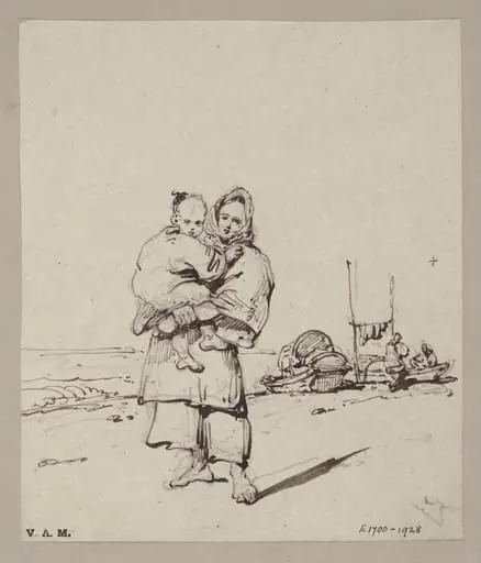 A Chinese boatwoman carrying a child, by George Chinnery