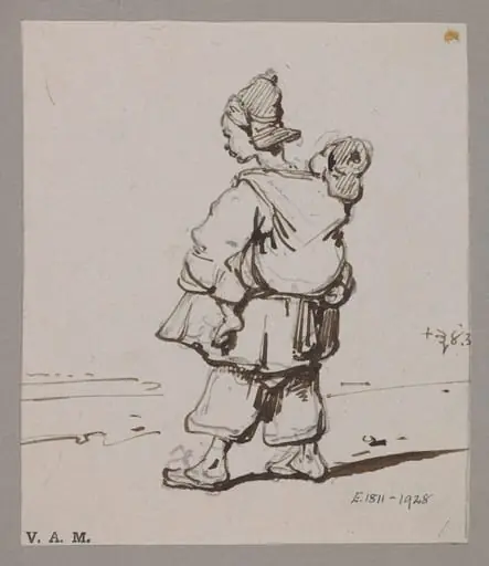 A Chinese child carrying another, by George Chinnery