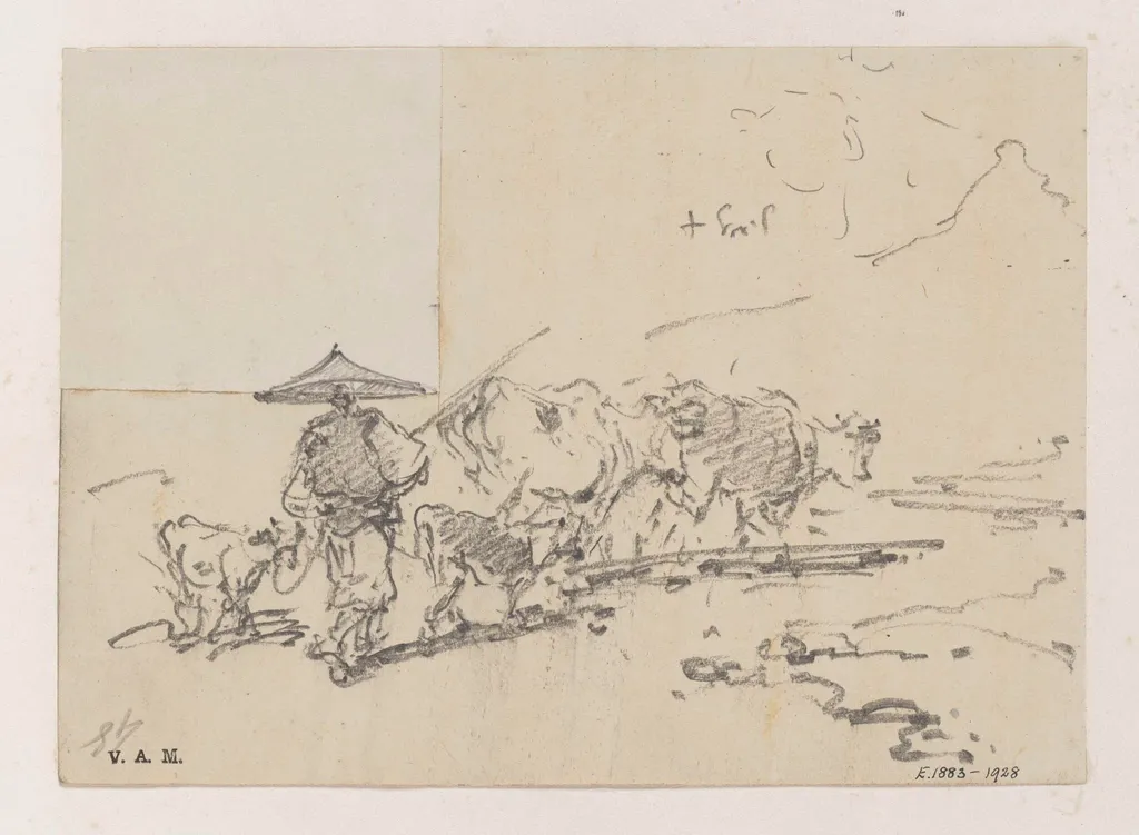 A Chinese cowherd driving cattle, by George Chinnery, 19