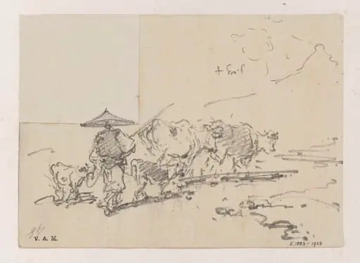 A Chinese cowherd driving cattle, by George Chinnery
