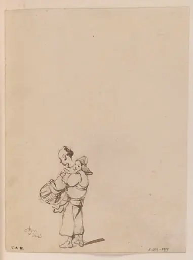 A Chinese figure carrying a child and a basket, by George Chinnery