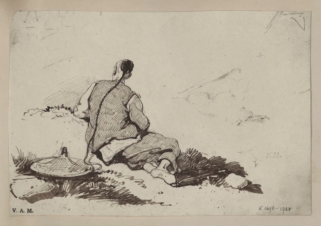 A Chinese figure on a hillside, by George Chinnery, 5