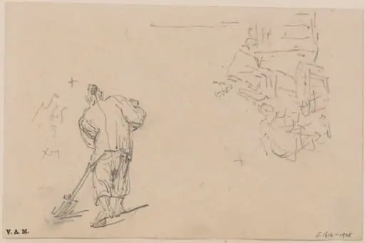 A Chinese figure sweeping, and two figures by a basket, by George Chinnery