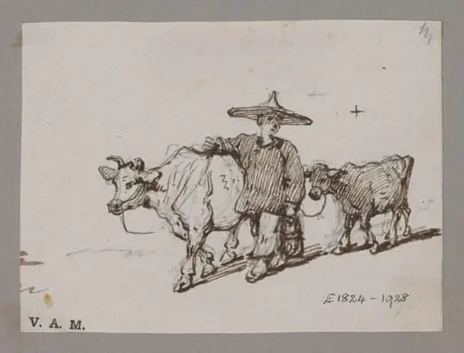 A Chinese figure with a cow and calf, by George Chinnery