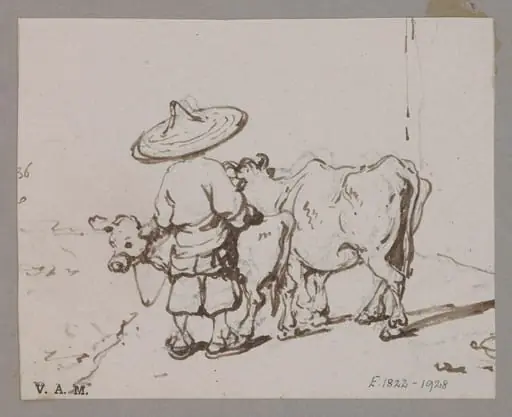 A Chinese figure with a cow and calf, by George Chinnery