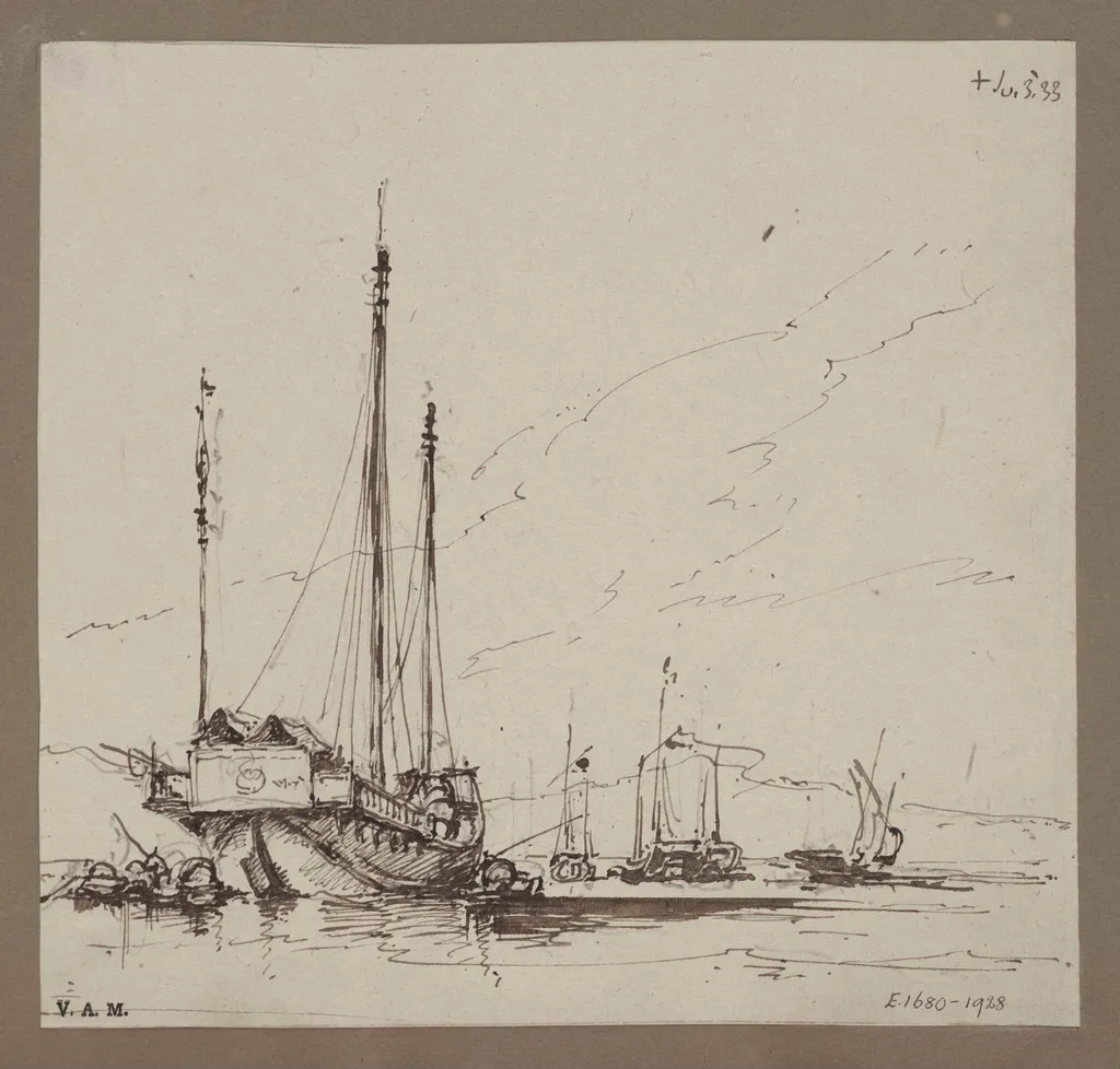 A Chinese junk with others in the distance, by George Chinnery, 5