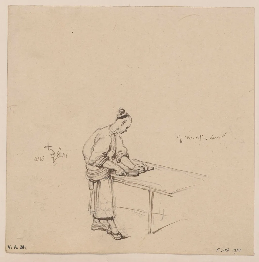A Chinese man cutting paste, by George Chinnery, 10