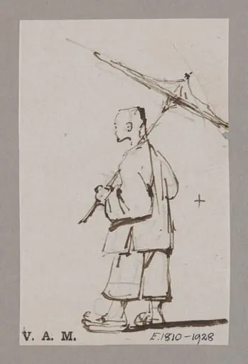 A Chinese man holding up a parasol, by George Chinnery