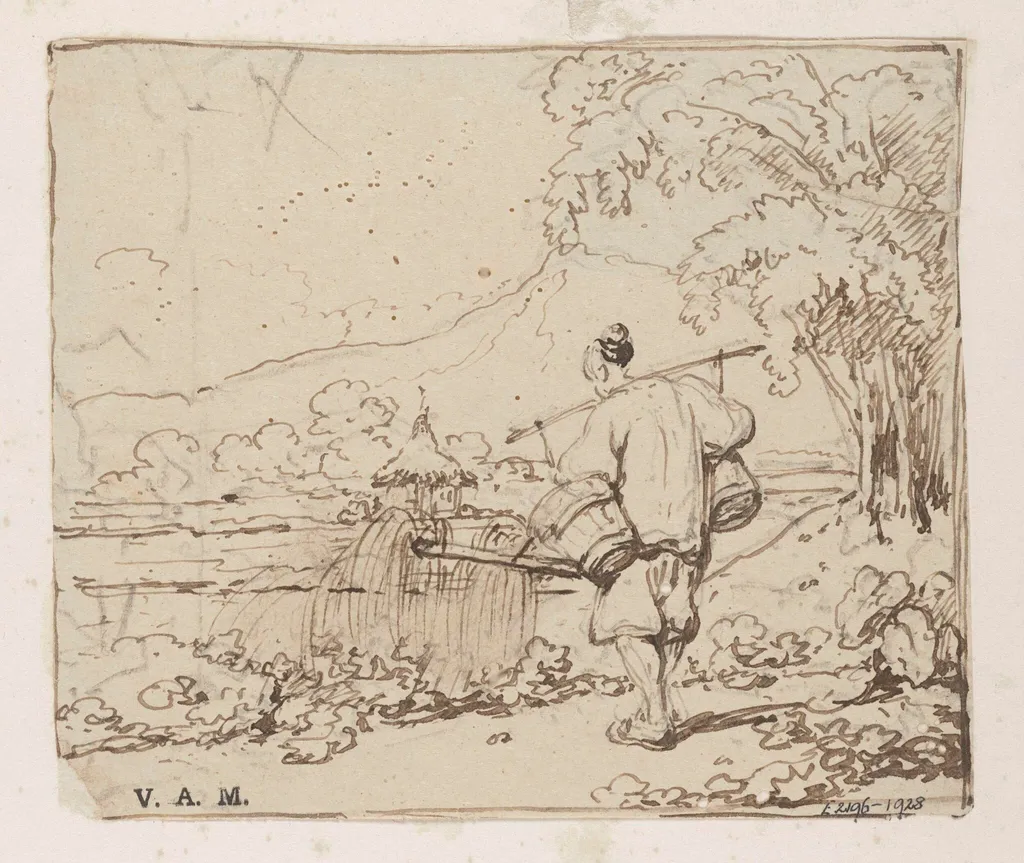 A Chinese man watering plants, by George Chinnery, 19