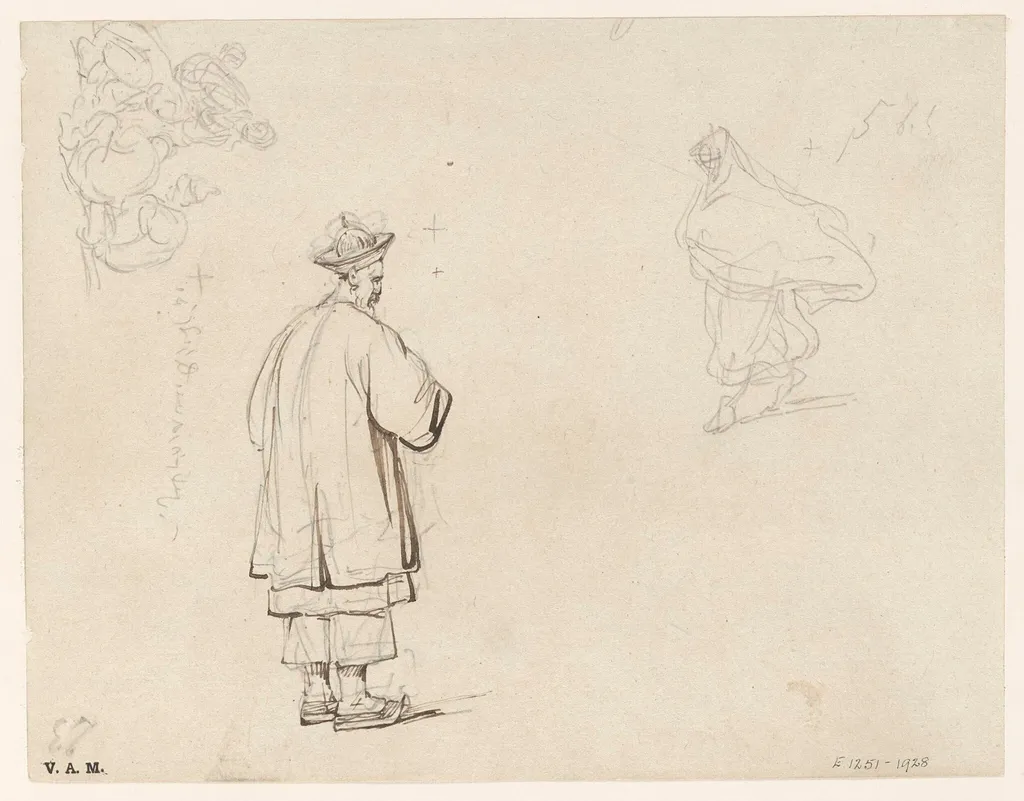 A Chinese official, with two other sketches, by George Chinnery, 19