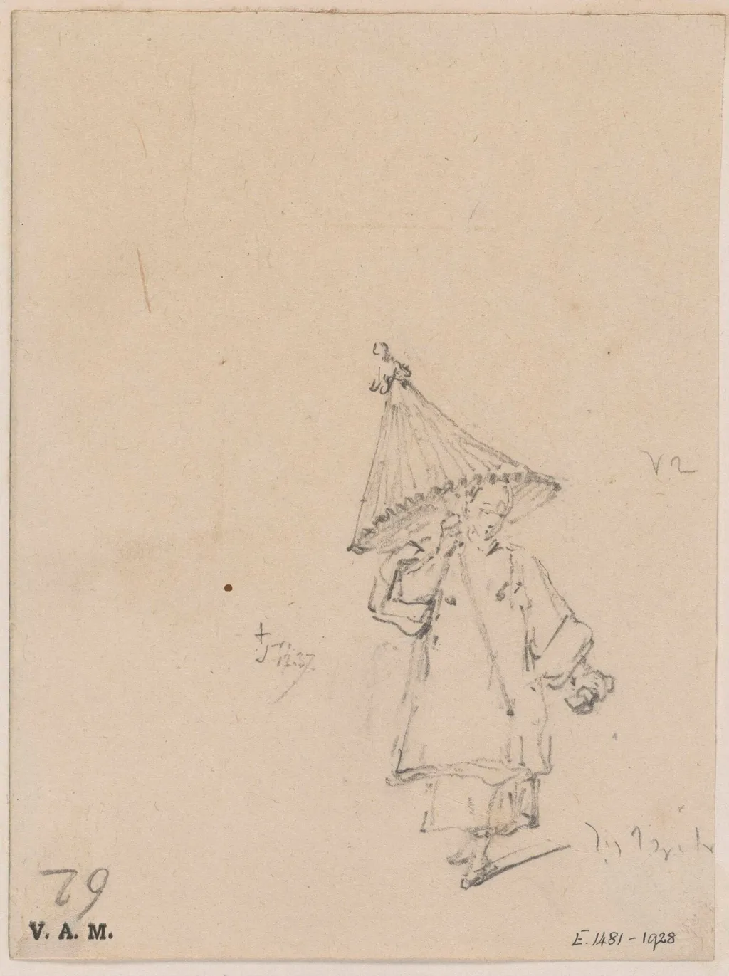 A Chinese woman holding a parasol, by George Chinnery, 6