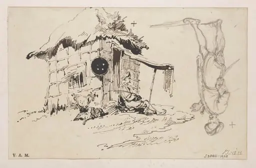 A chowkidar, or village watchman, by his hut, by George Chinnery