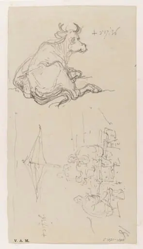 A cow, and a group of figures beneath a parasol, by George Chinnery
