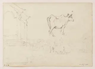 A cow, and an open space within the city of Macau, by George Chinnery, 19