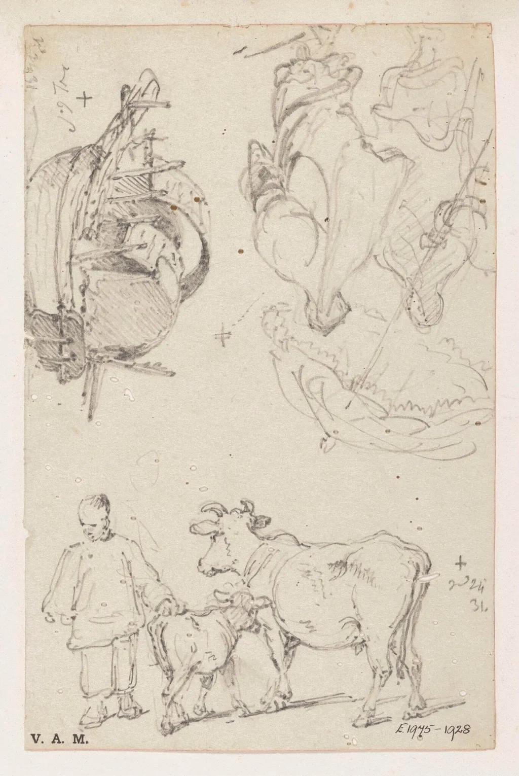 A cow and calf, a Tanka boat, and a Macanese woman and servant, by George Chinnery, 14