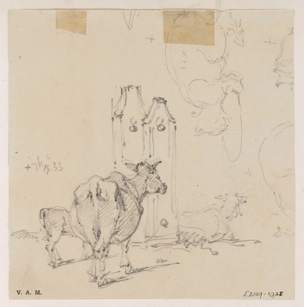 A cow and calf, with other sketches, by George Chinnery, 10