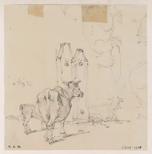 A cow and calf, with other sketches, by George Chinnery