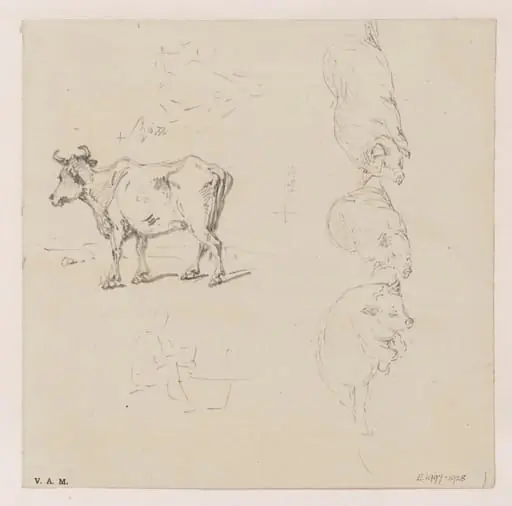 A cow and three pigs, by George Chinnery