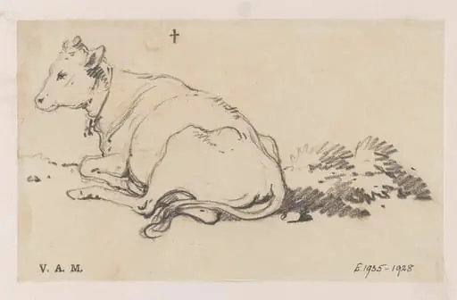 A cow on a grassy slope, by George Chinnery