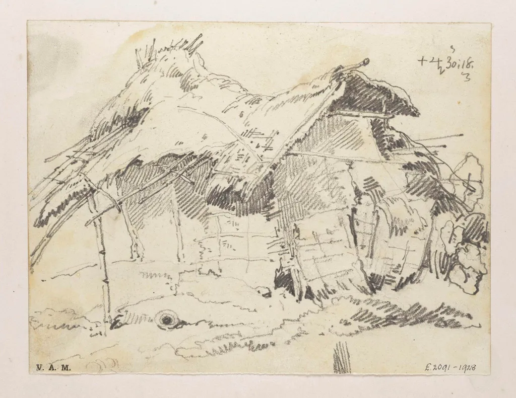 A dilapidated Indian village dwelling, by George Chinnery, 20