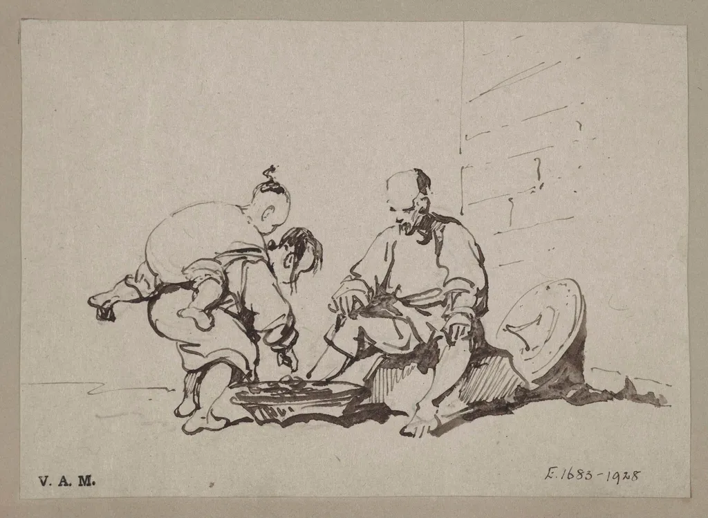 A drawing by GeA vendor and a stooping woman with a child on her back, by George Chinnery, 19
