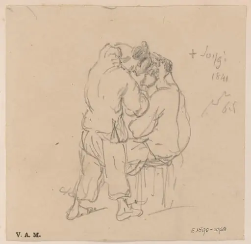A drawing of a Chinese barber and customer, by George Chinnery