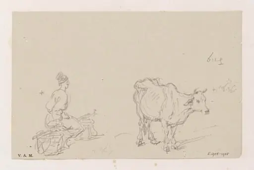 A figure seated between two baskets, and a cow, by George Chinnery