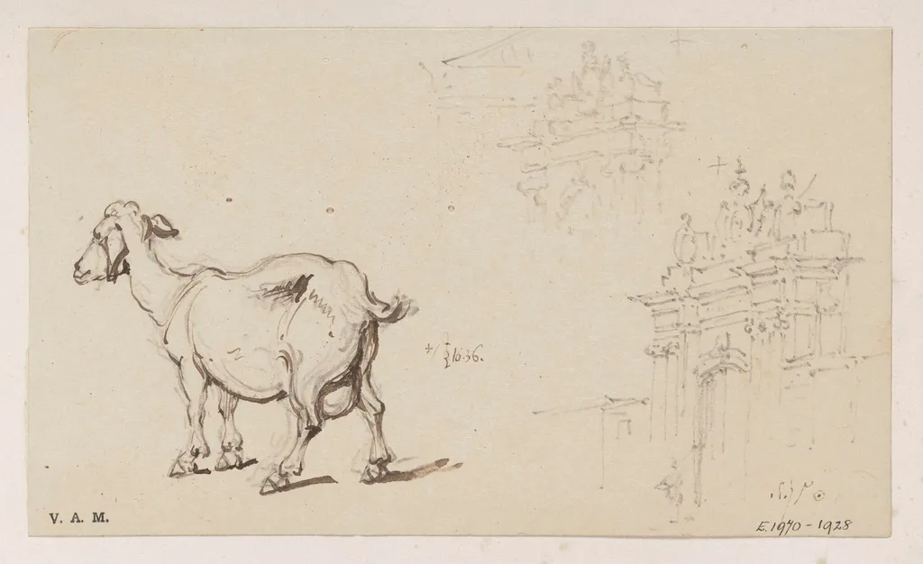 A goat, and the governor's gateway, Macau, by George Chinnery, 12