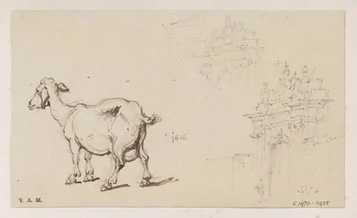 A goat, and the governor's gateway, Macau, by George Chinnery