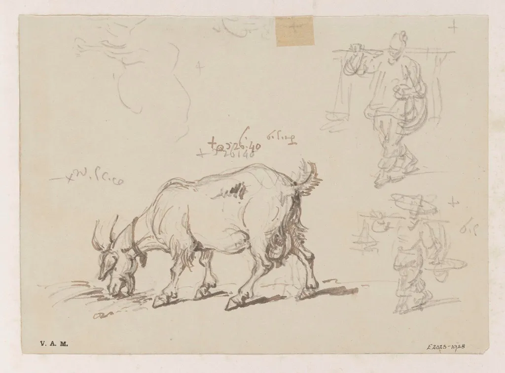A goat, with two figure sketches, by George Chinnery, 16