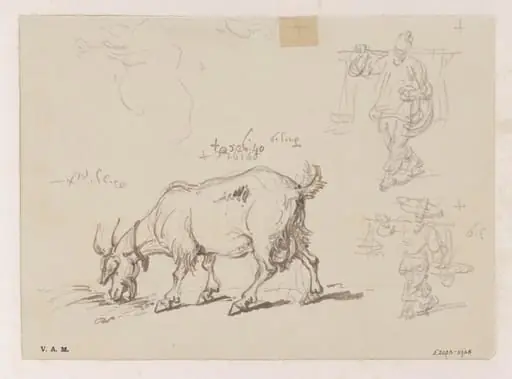 A goat, with two figure sketches, by George Chinnery