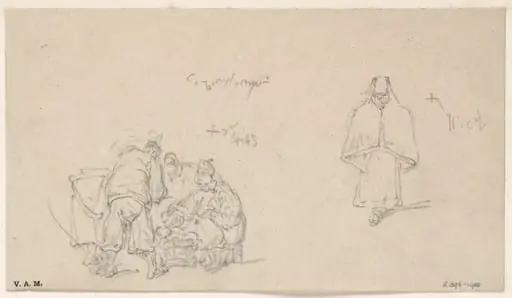 A group of Chinese men, and a Macanese woman, by George Chinnery