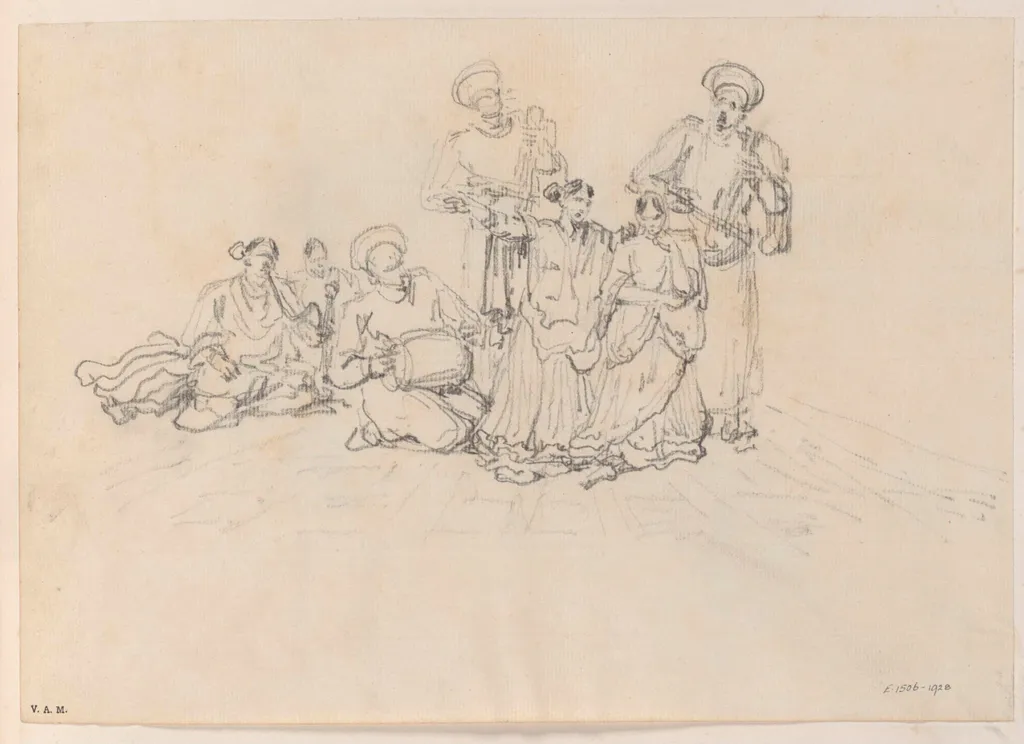 A group of Indian musicians and dancers, by George Chinnery, 16