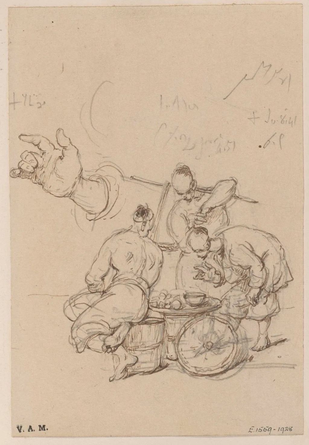 A group of three Chinese men, and a study of a hand, by George Chinnery, 8