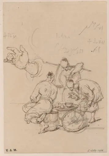 A group of three Chinese men, and a study of a hand, by George Chinnery