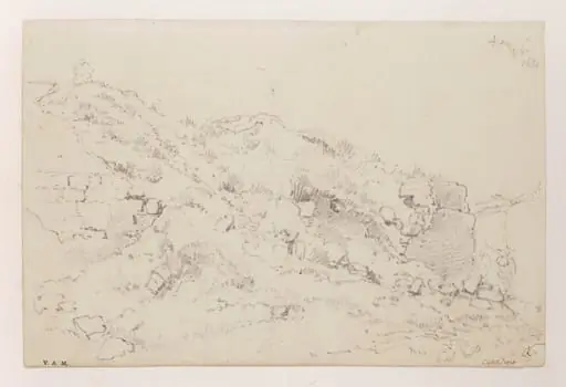 A hillside with ruined masonry, by George Chinnery