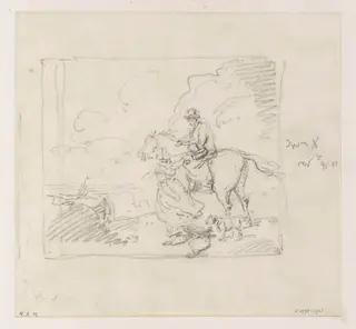A horseman approached by a woman selling fish, by George Chinnery, 19