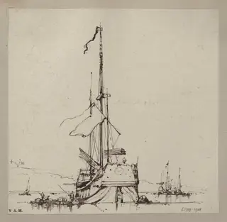 A junk seen from directly behind, by George Chinnery, 6