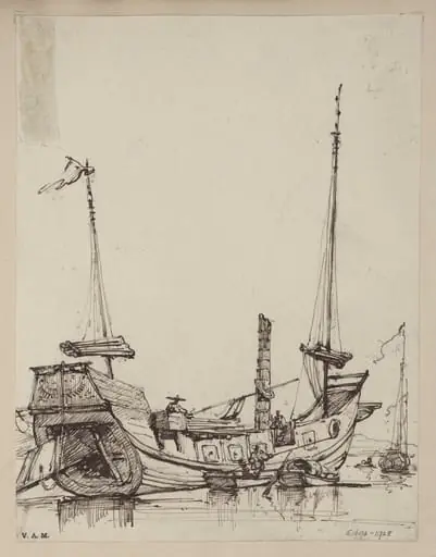 A junk undergoing repairs, by George Chinnery