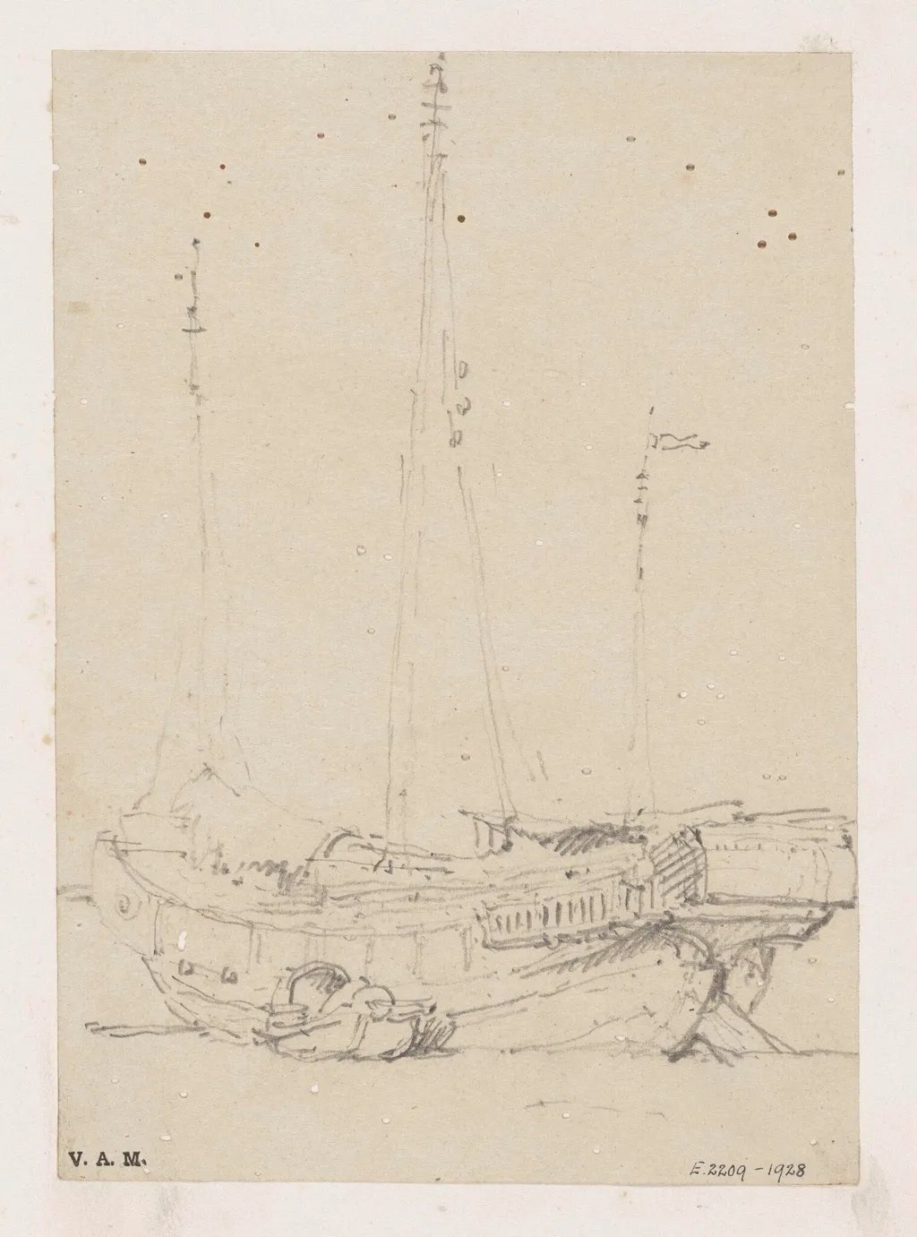 A junk with a small boat alongside, by George Chinnery, 19