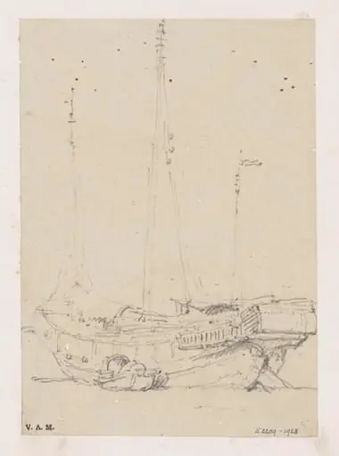 A junk with a small boat alongside, by George Chinnery