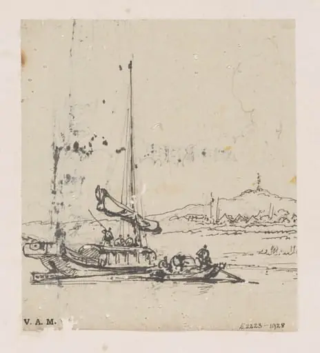A junk with a Tanka boat alongside, by George Chinnery