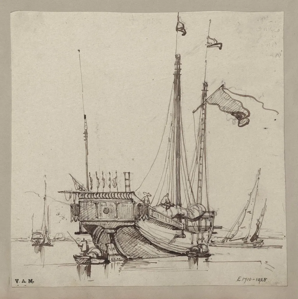 A junk with flag aloft and pennants along the stern, by George Chinnery, 1834