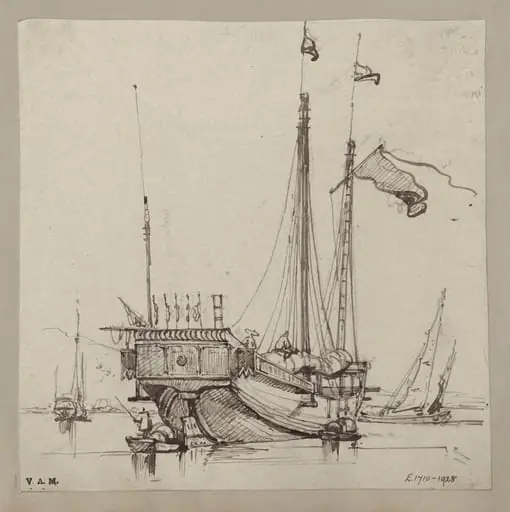 A junk with flag aloft and pennants along the stern, by George Chinnery